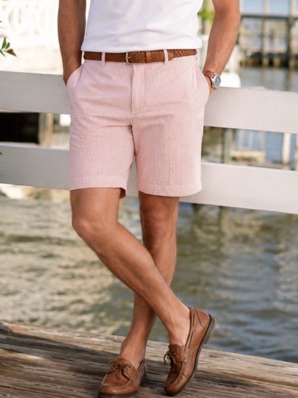 J.Crew Rivington Seersucker Shorts Men’s 29 Pink White Stripe Preppy Coastal